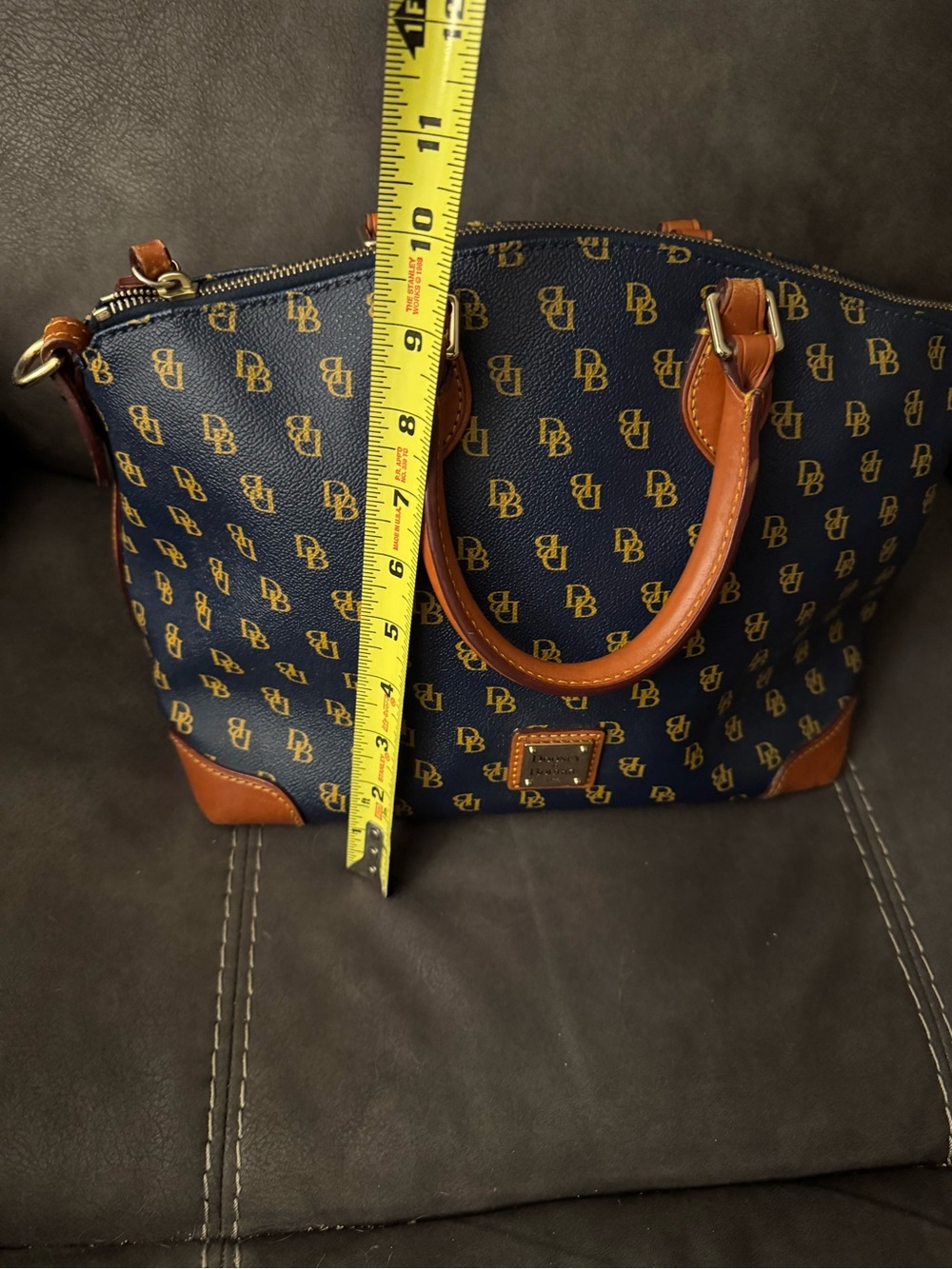 Dooney & Bourke Navy Logo Dome Satchel with Brown Trim - Picture 11 of 16